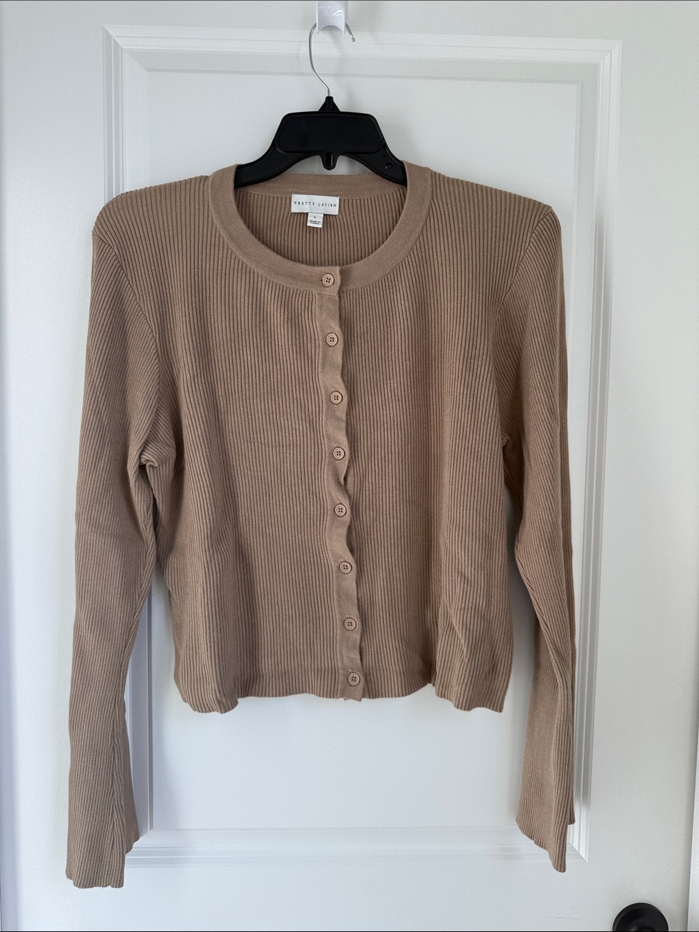 Aritzia Knit Ribbed Button-Front Cardigan - Tan